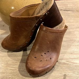 Tan clogs with studded soles